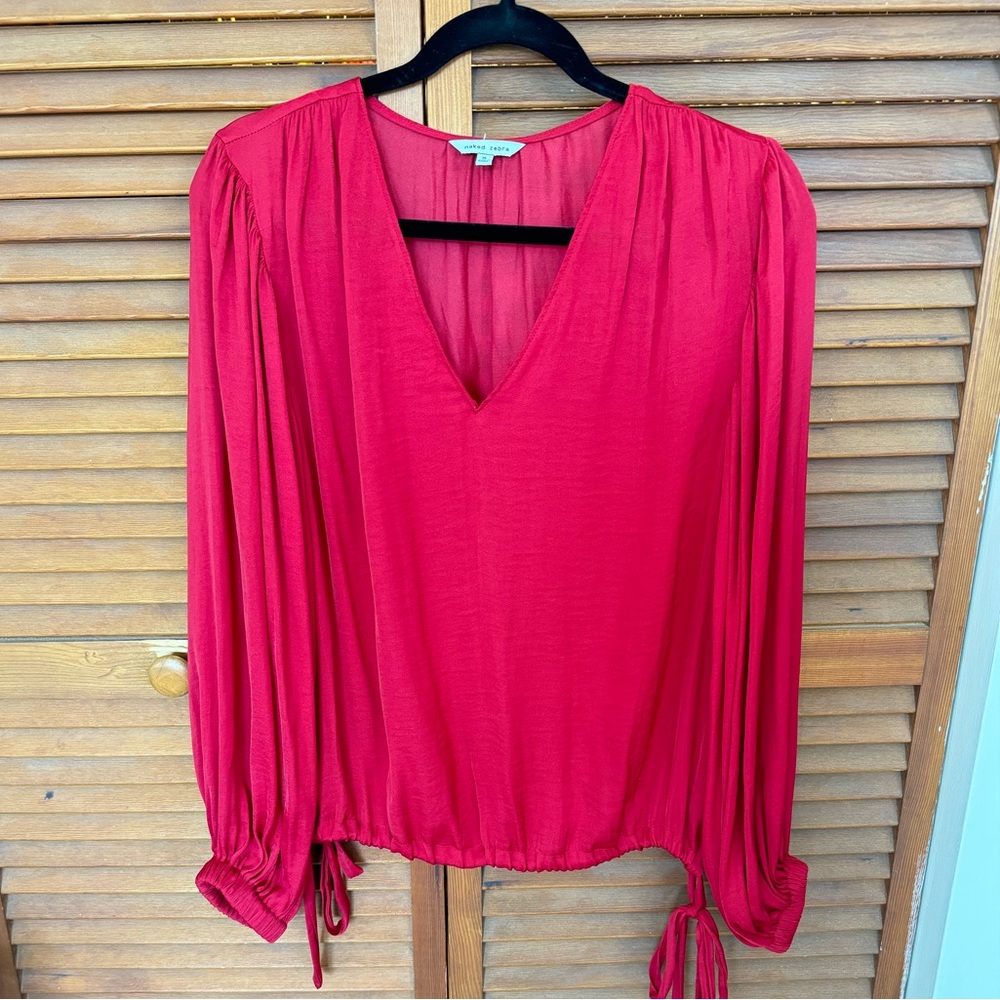 Naked Zebra Long Sleeve V-Neck Blouse with Cuff Details